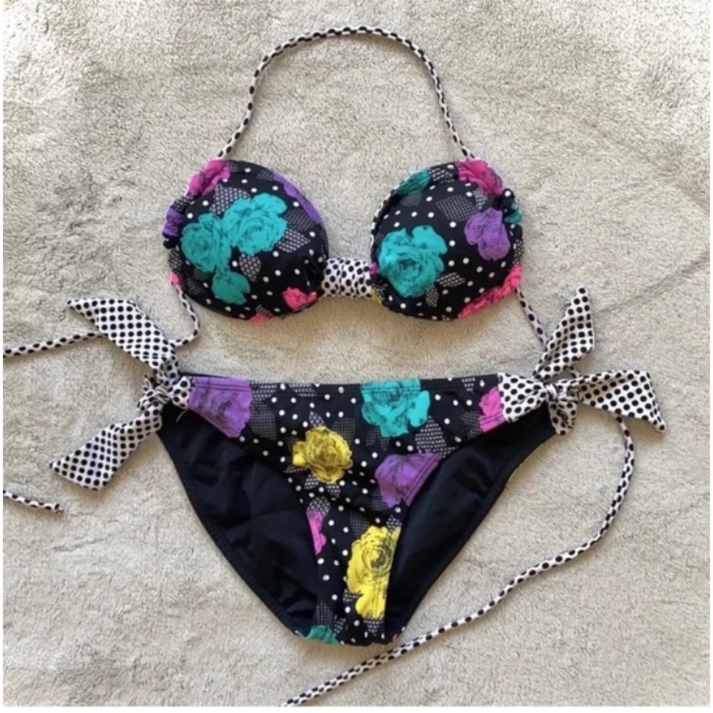 🪞 SET adjustable tie side pop art print reversible women’s matching bikini set
